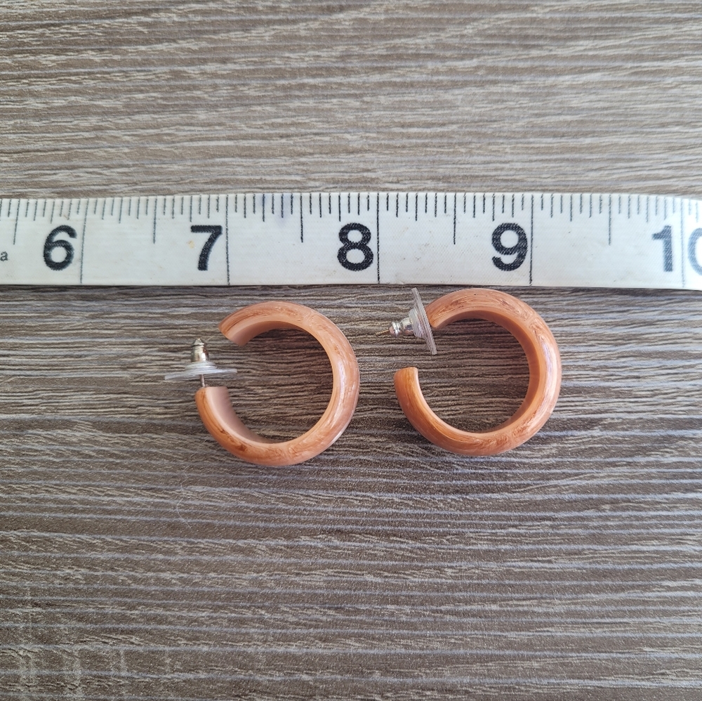 Large Plastic Hoop Earrings Peach Orange Pearly Wide Lightweight 1" Hoops